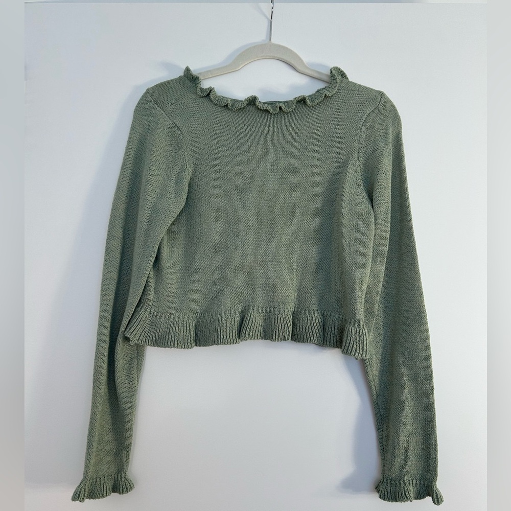 Lulu's Sage Green Ruffled Cardigan - Picture 3 of 3